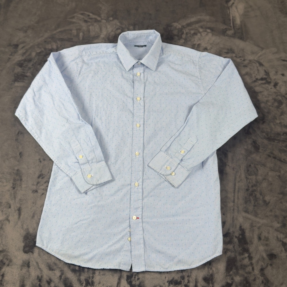 Tommy Hilfiger Button Down Shirt Boys 20 Blue Gingham Long Sleeve Cotton Blend